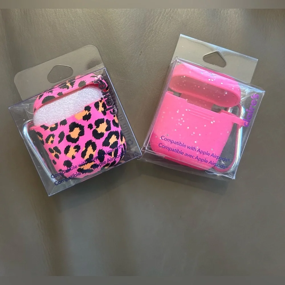 Claire's Pink Leopard and Pink Glitter AirPods Cases
